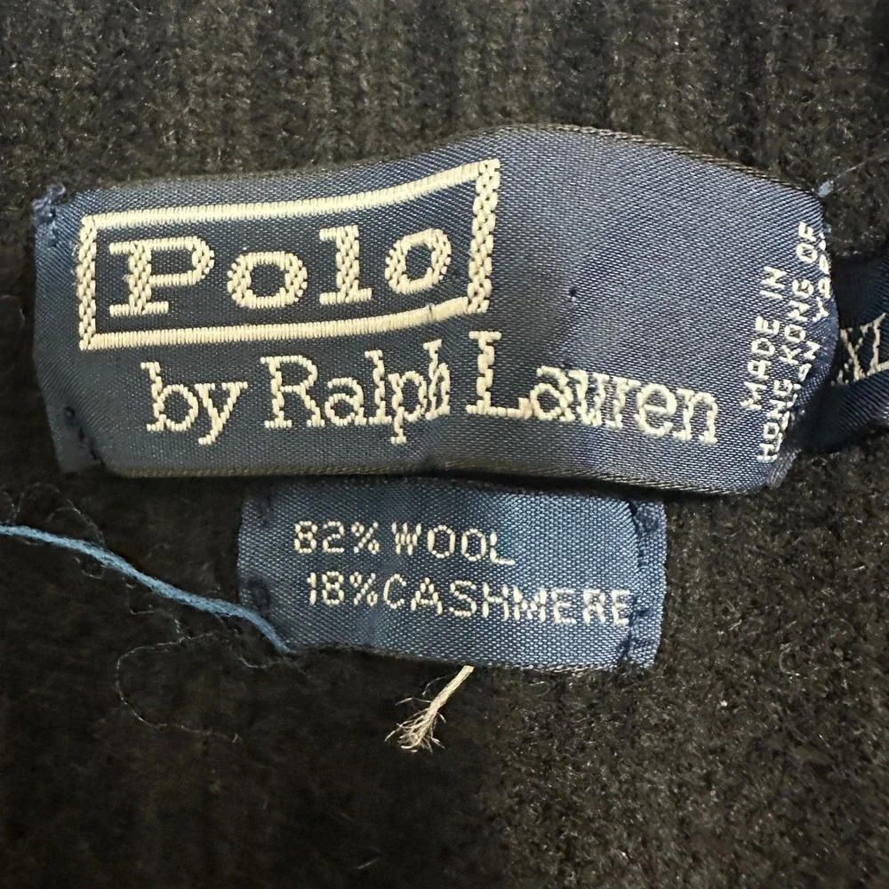 Polo Ralph Lauren‎ Cable Knit Wool Cashmere Sweater Long Sleeve Black Mens XL